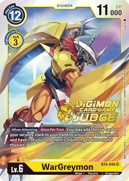 Image for WarGreymon (Judge Pack 1) (BT4-048 SR) (BT04) - Digimon Card Game