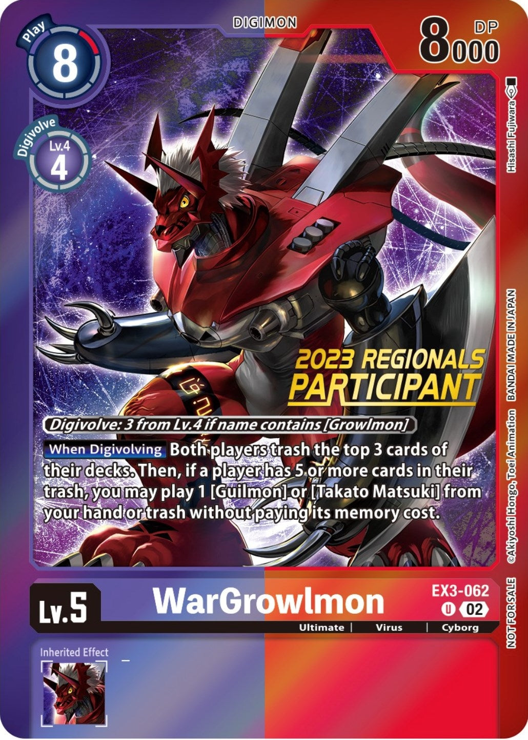 Image for WarGrowlmon (2023 Regionals Participant) (EX3-062 U) (EX03) - Digimon Card Game