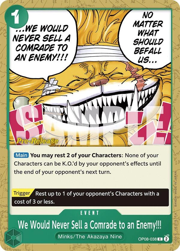 Image for We Would Never Sell a Comrade to an Enemy!!! (OP08-038) (OP08 PRE) - One Piece Card Game