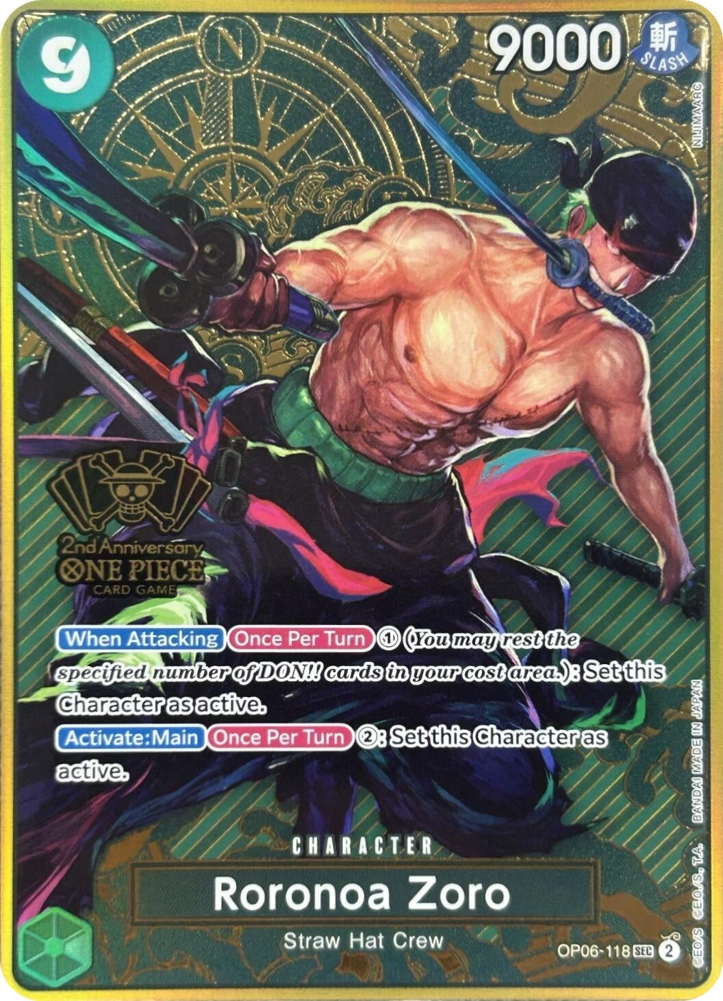 Image for Roronoa Zoro (One Piece Japanese Version 2nd Anniversary Set) (OP06-118) (OP-PR) - One Piece Card Game