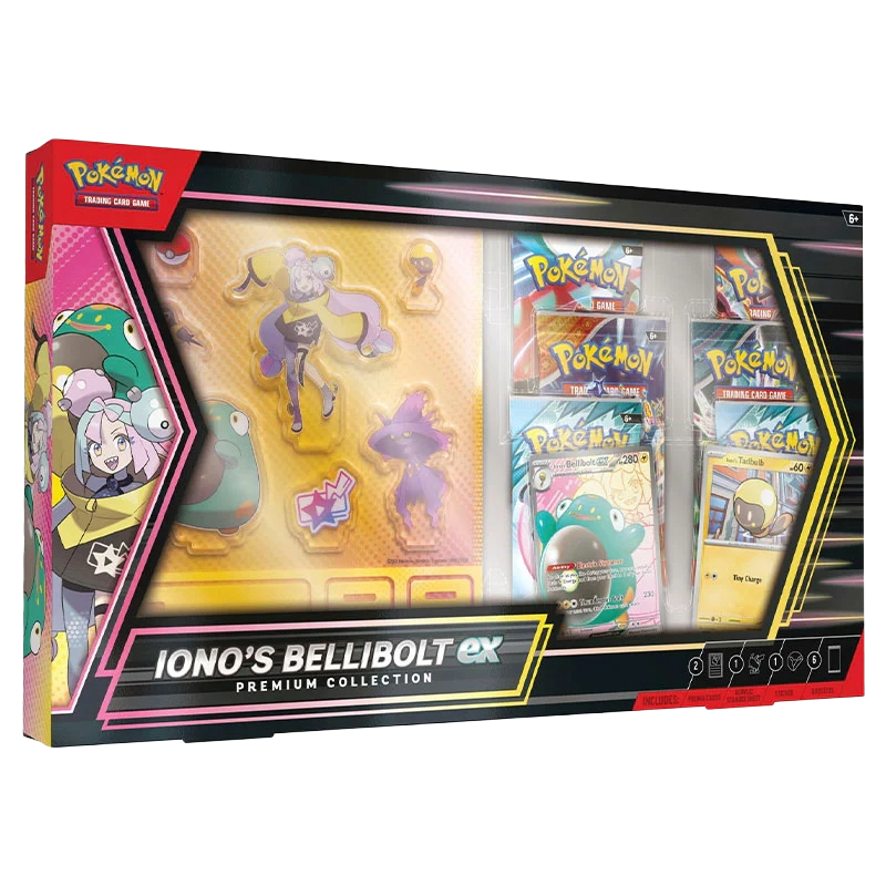 Pokémon TCG: Iono’s Bellibolt ex Premium Collection (1 full-art foil promo card, 6 booster packs & acrylic standees)