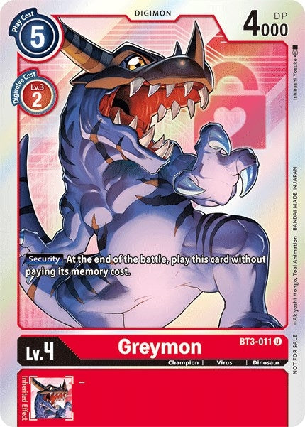Image for Greymon - BT3-011 (Box Topper) (BT3-011 U) (BT01-03B) - Digimon Card Game