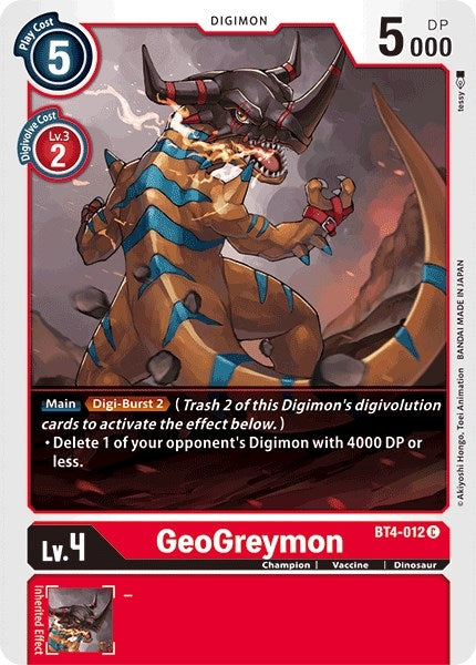 Image for GeoGreymon (BT4-012 C) (BT04) - Digimon Card Game