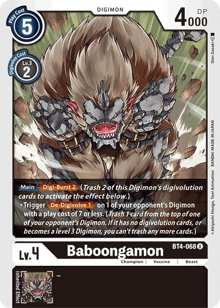 Image for Baboongamon (BT4-068 U) (BT04) - Digimon Card Game