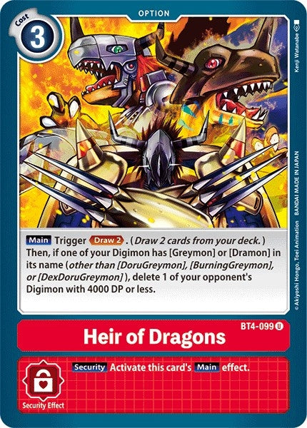 Image for Heir of Dragons (BT4-099 U) (BT04) - Digimon Card Game