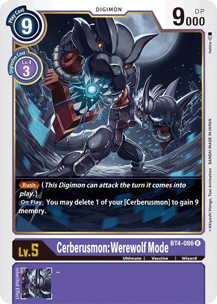 Image for Cerberusmon: Werewolf Mode (BT4-086 R) (BT04) - Digimon Card Game