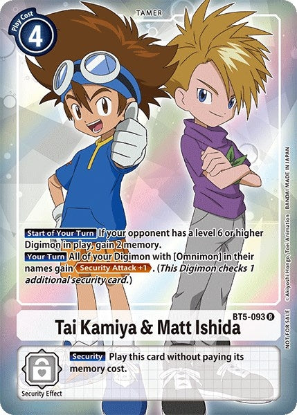 Image for Tai Kamiya & Matt Ishida (Box Topper) (BT5-093 R) (BT05) - Digimon Card Game