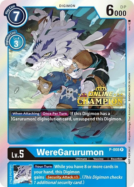 Image for WereGarurumon - P-008 (2021 Championship Online Regional) [Online Champion] (P-008 P) (D-PR) - Digimon Card Game