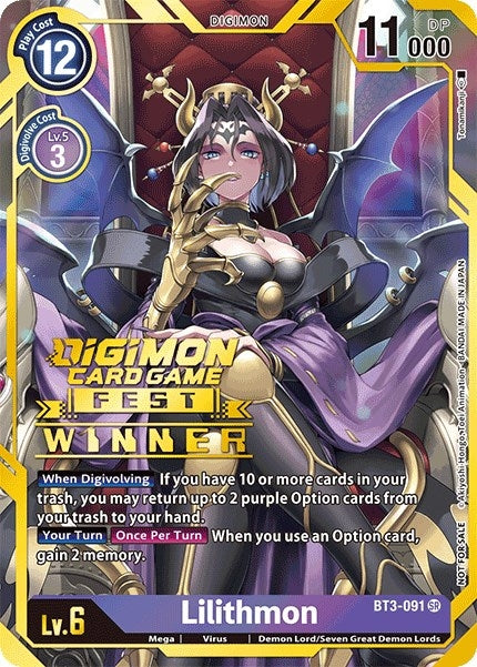 Image for Lilithmon (Digimon Card Game Fest 2022 Winner) (BT3-091 SR) (BT01-03A) - Digimon Card Game