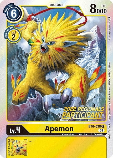 Image for Apemon (2022 Championship Online Regional) [Online Participant] (BT6-038 C) (BT06) - Digimon Card Game
