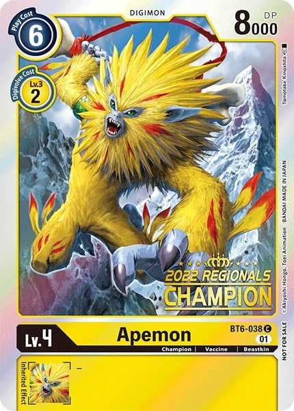Image for Apemon (2022 Championship Online Regional) [Online Champion] (BT6-038 C) (BT06) - Digimon Card Game