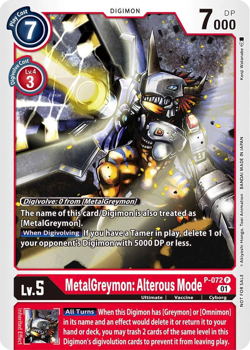Image for MetalGreymon: Alterous Mode (P-072 P) (D-PR) - Digimon Card Game