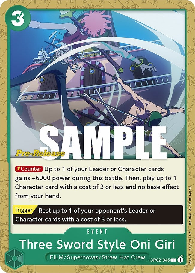 Image for Three Sword Style Oni Giri (OP02-045) (OP02 PRE) - One Piece Card Game