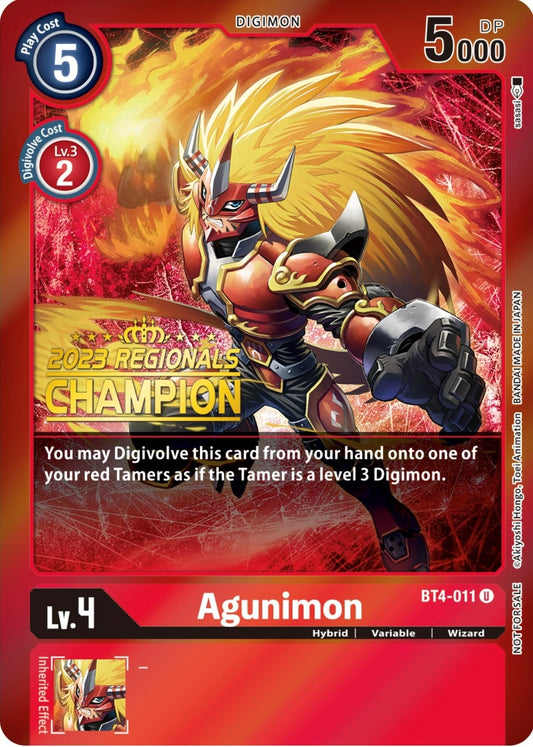 Image for Agunimon - BT4-011 (2023 Regionals Champion) (BT4-011 U) (BT04) - Digimon Card Game
