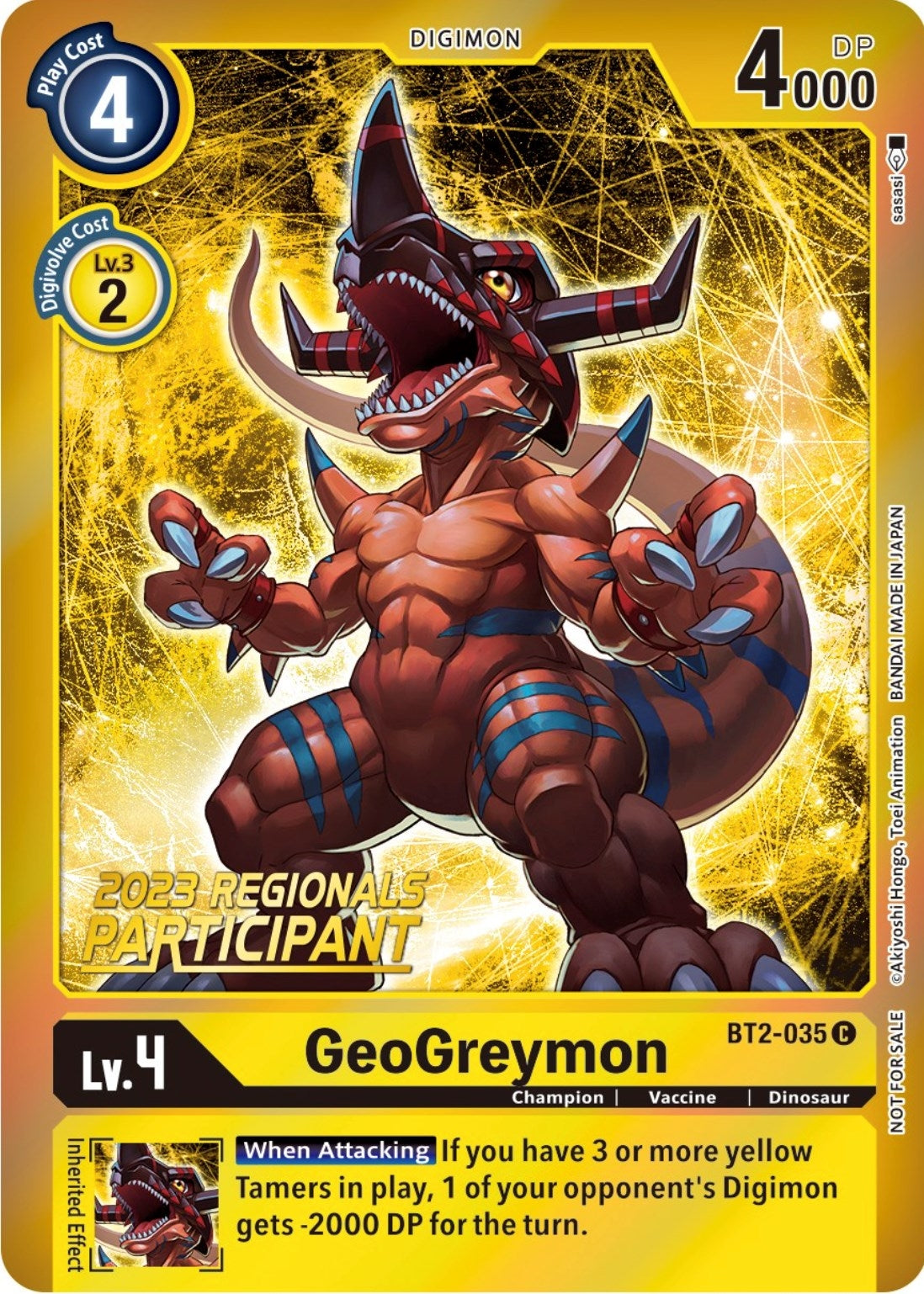 Image for GeoGreymon (2023 Regionals Participant) (BT2-035 C) (BT01-03B) - Digimon Card Game