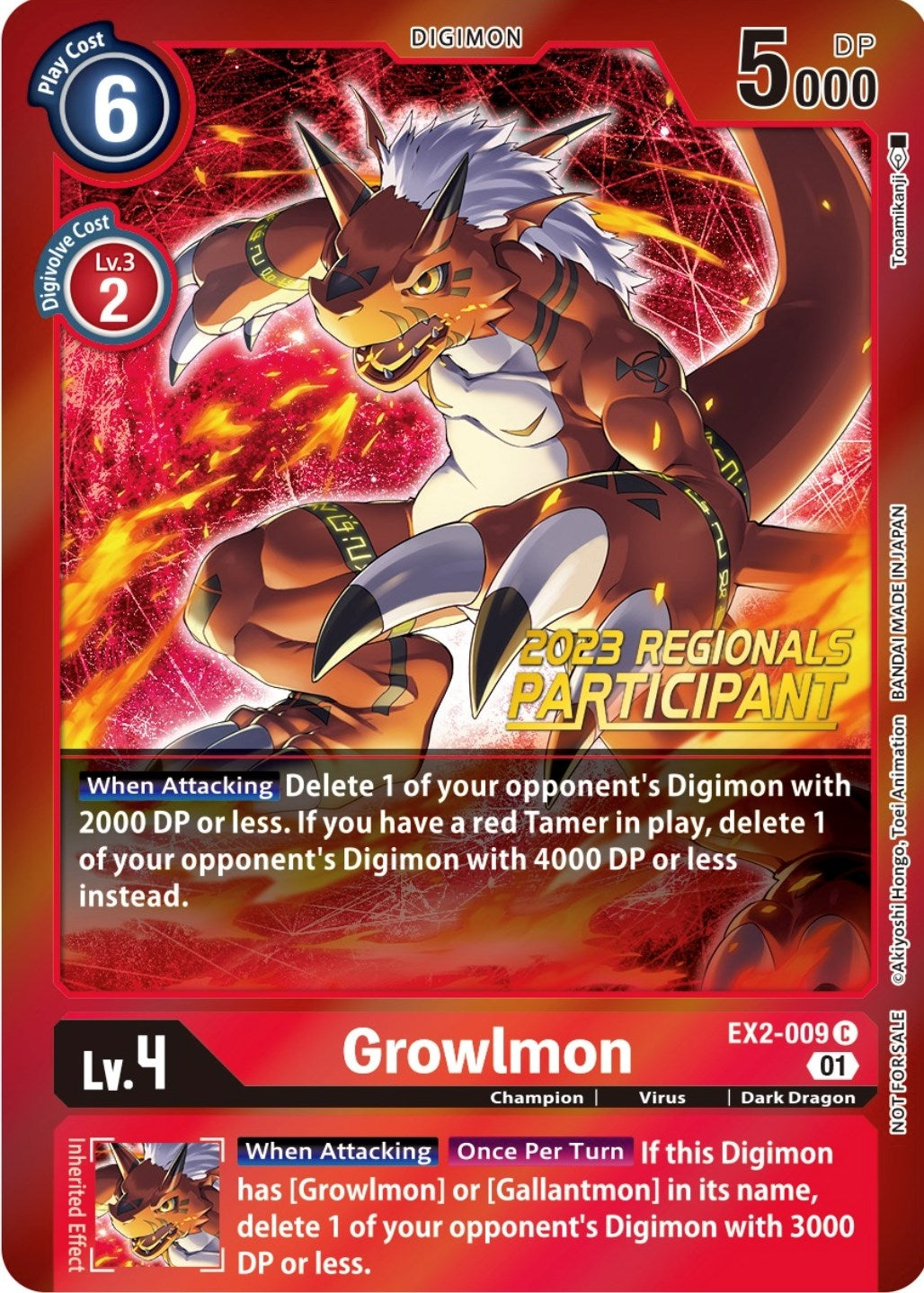 Image for Growlmon (2023 Regionals Participant) (EX2-009 C) (EX02) - Digimon Card Game