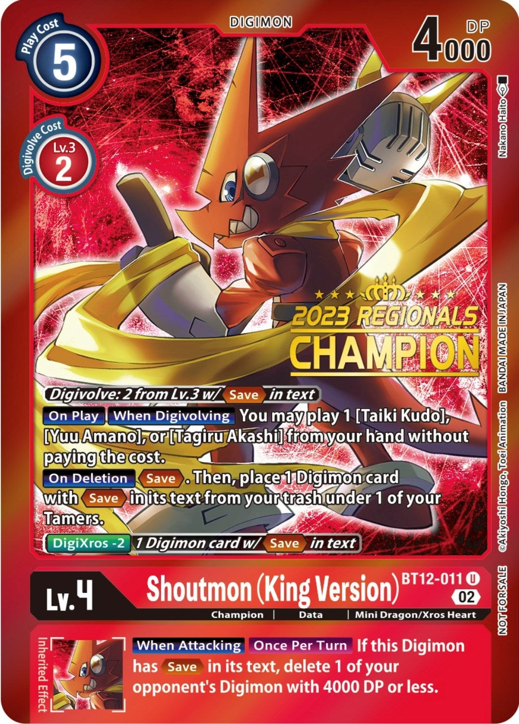 Image for Shoutmon (King Version) (2023 Regionals Champion) (BT12-011 U) (BT12) - Digimon Card Game