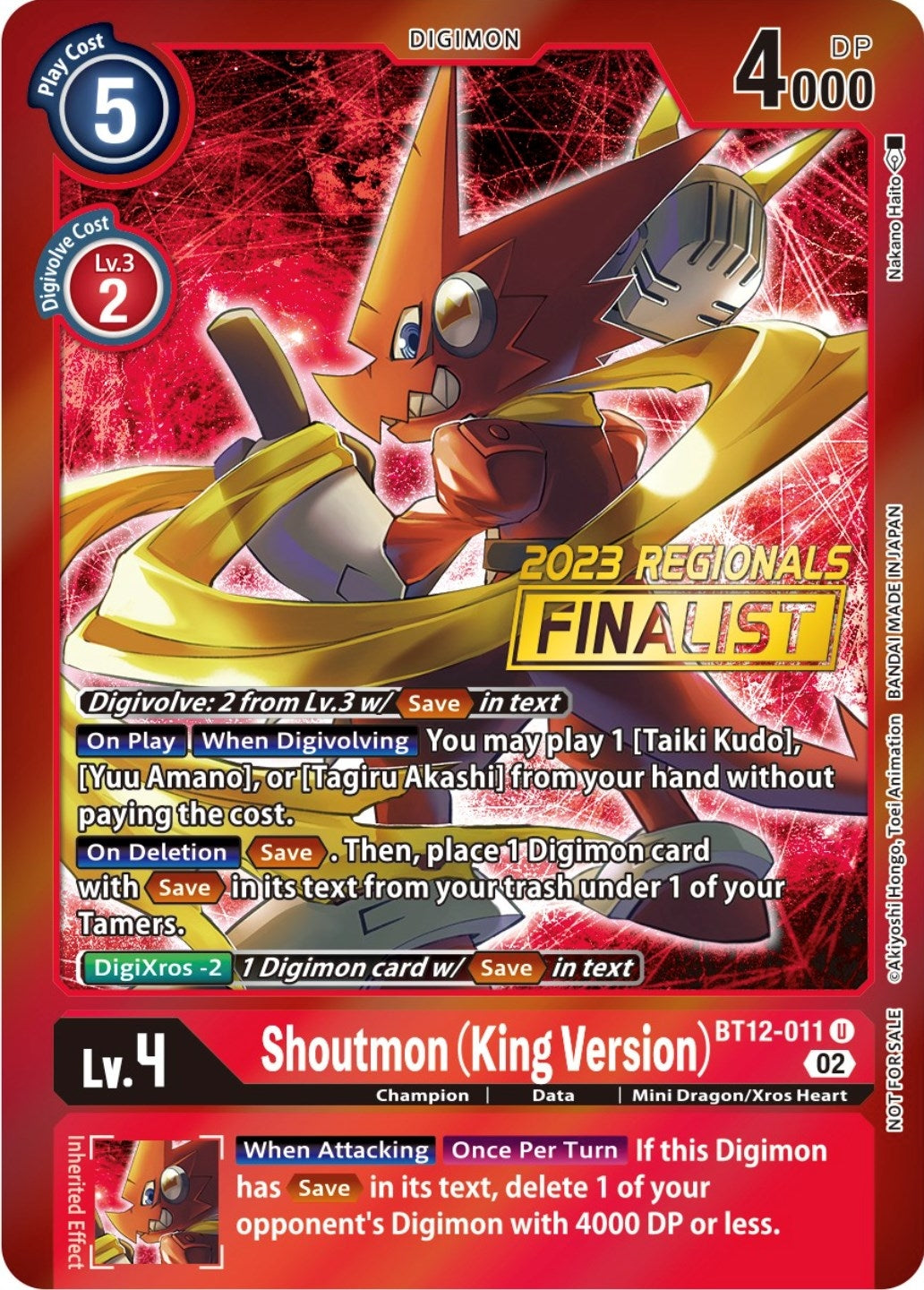Image for Shoutmon (King Version) (2023 Regionals Finalist) (BT12-011 U) (BT12) - Digimon Card Game