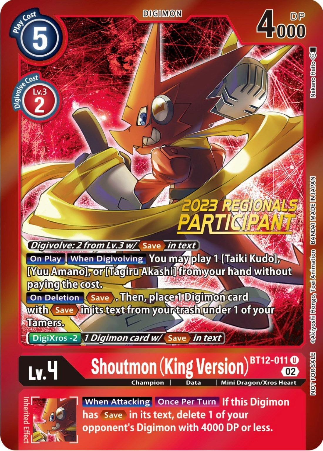 Image for Shoutmon (King Version) (2023 Regionals Participant) (BT12-011 U) (BT12) - Digimon Card Game
