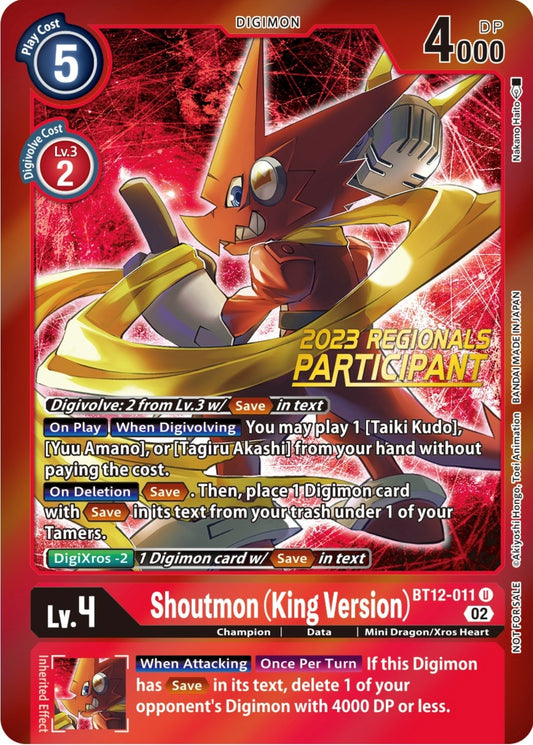 Image for Shoutmon (King Version) (2023 Regionals Participant) (BT12-011 U) (BT12) - Digimon Card Game