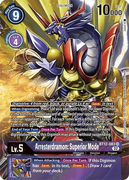 Image for Arresterdramon: Superior Mode (Alternate Art) (BT12-083 SR) (BT12) - Digimon Card Game