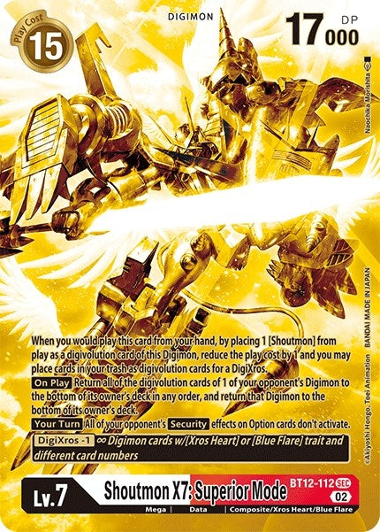 Image for Shoutmon X7: Superior Mode (Alternate Art) (Gold) (BT12-112 SEC) (BT12) - Digimon Card Game