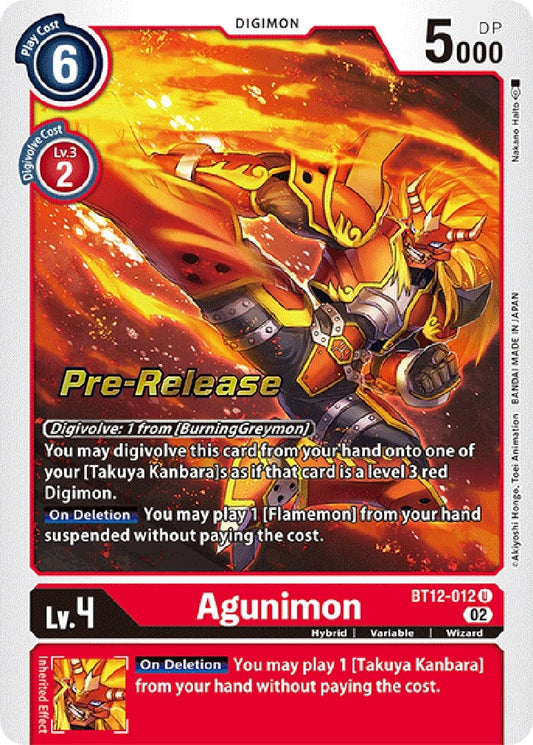 Image for Agunimon (BT12-012 U) (BT12_PR) - Digimon Card Game