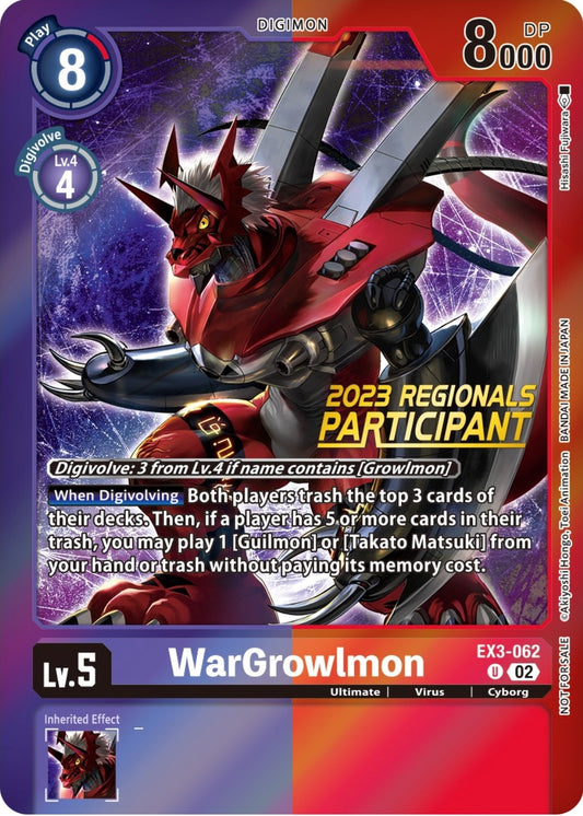 Image for WarGrowlmon (2023 Regionals Participant) (EX3-062 U) (EX03) - Digimon Card Game