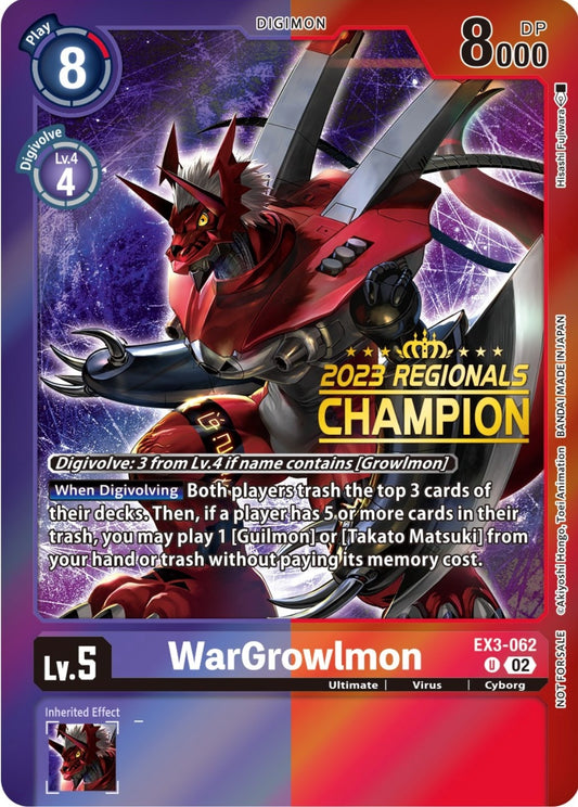 Image for WarGrowlmon (2023 Regionals Champion) (EX3-062 U) (EX03) - Digimon Card Game