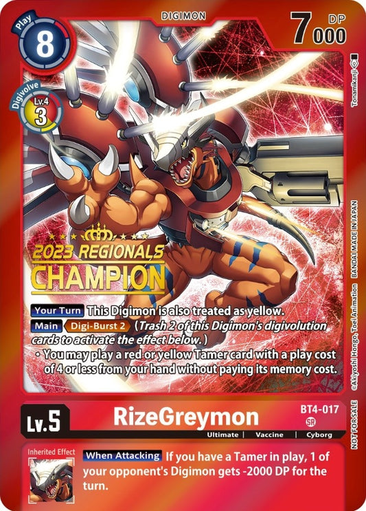 Image for RizeGreymon (2023 Regionals Champion) (BT4-017 SR) (BT04) - Digimon Card Game