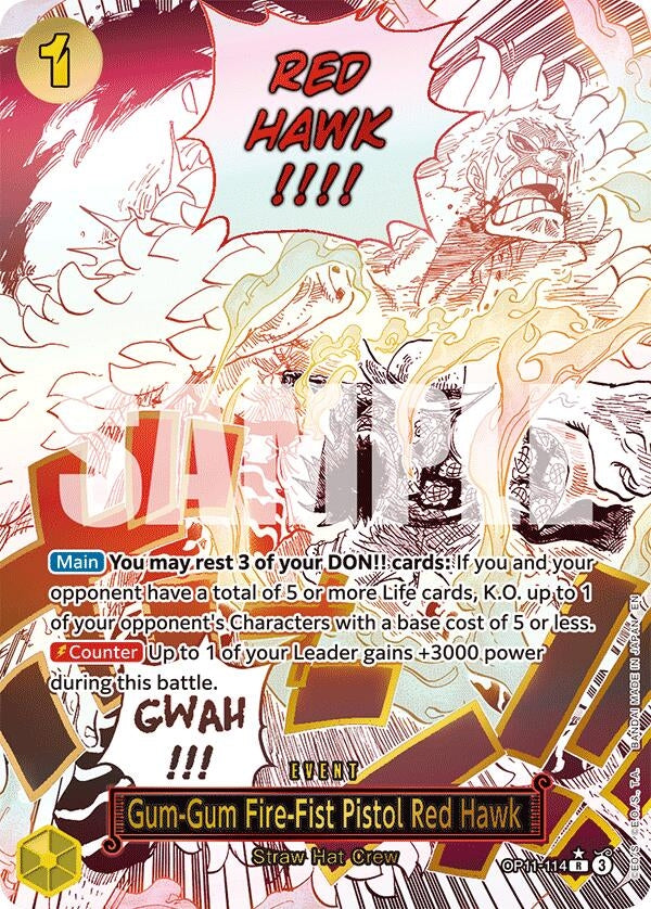 Image for Gum-Gum Fire-Fist Pistol Red Hawk (Alternate Art) (OP11-114) (OP11) - One Piece Card Game