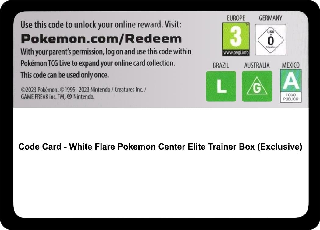 Image for Code Card - White Flare Pokemon Center Elite Trainer Box (Exclusive) (WHT) - Pokemon