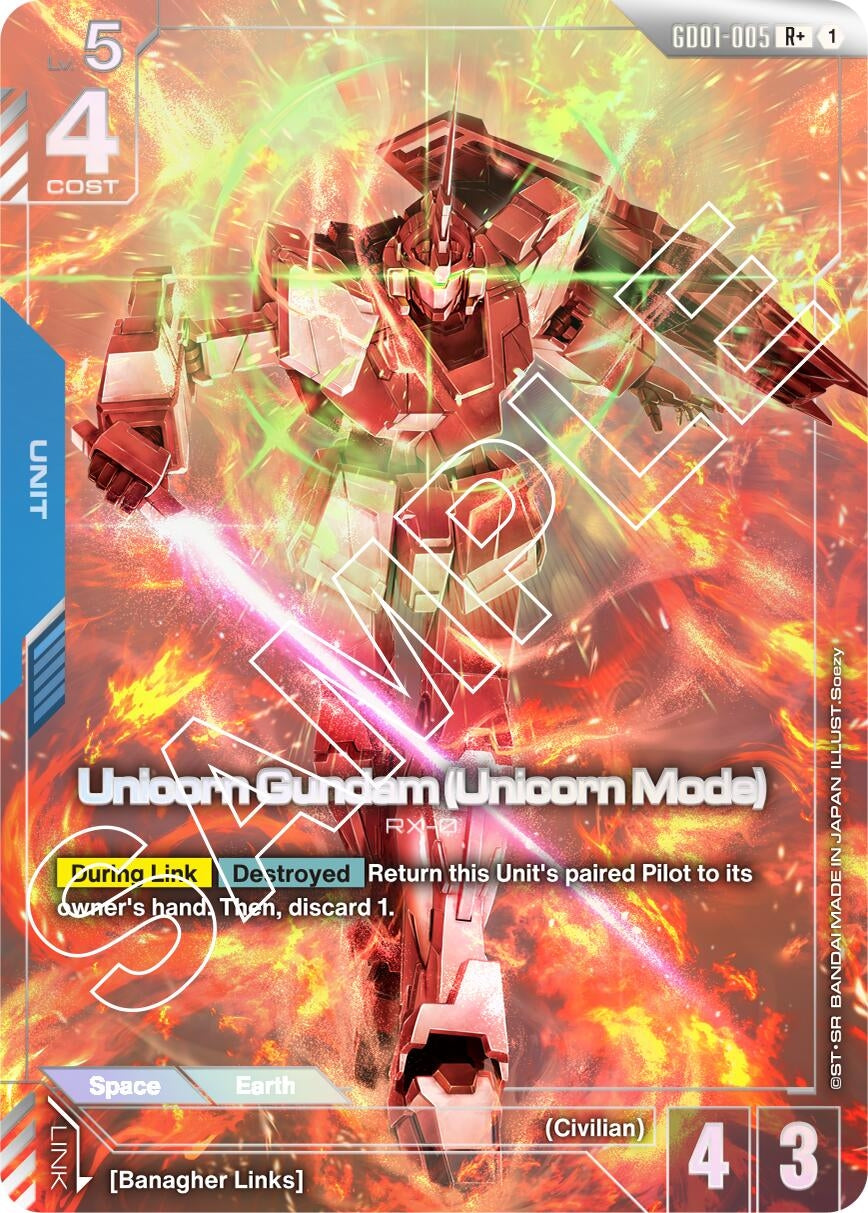 Image for Unicorn Gundam (Unicorn Mode) (R+) (GD01-005) (GD01) - Gundam Card Game