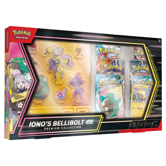 Pokémon TCG: Iono’s Bellibolt ex Premium Collection (1 full-art foil promo card, 6 booster packs & acrylic standees)